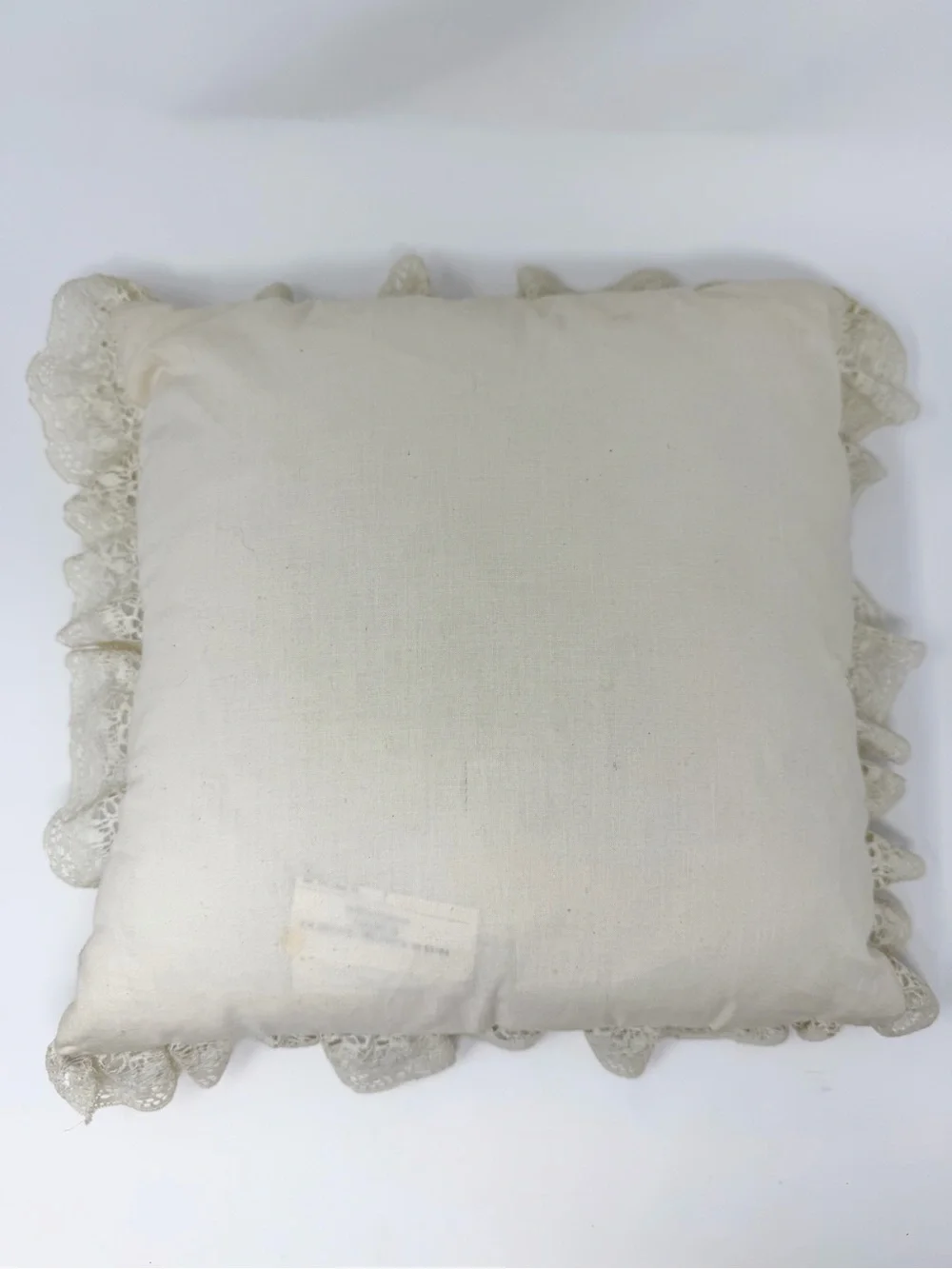 Vintage ‘Home Sweet Home' Candlewick Pillow Lace Ruffle Pillow - Cream